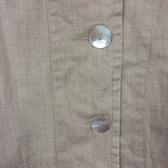 Wild Palms Vintage Khaki/Tan Linen Oyster Shell Button Lagenlook Shacket Large - Picture 2 of 6